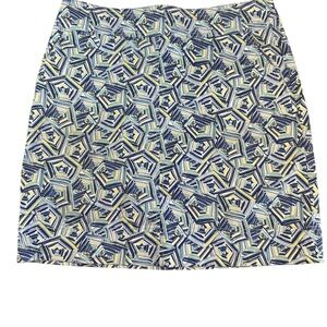 TALBOTS Geometric  Print Mini Skirt Blue Green White Cotton Blend Women's Size 8